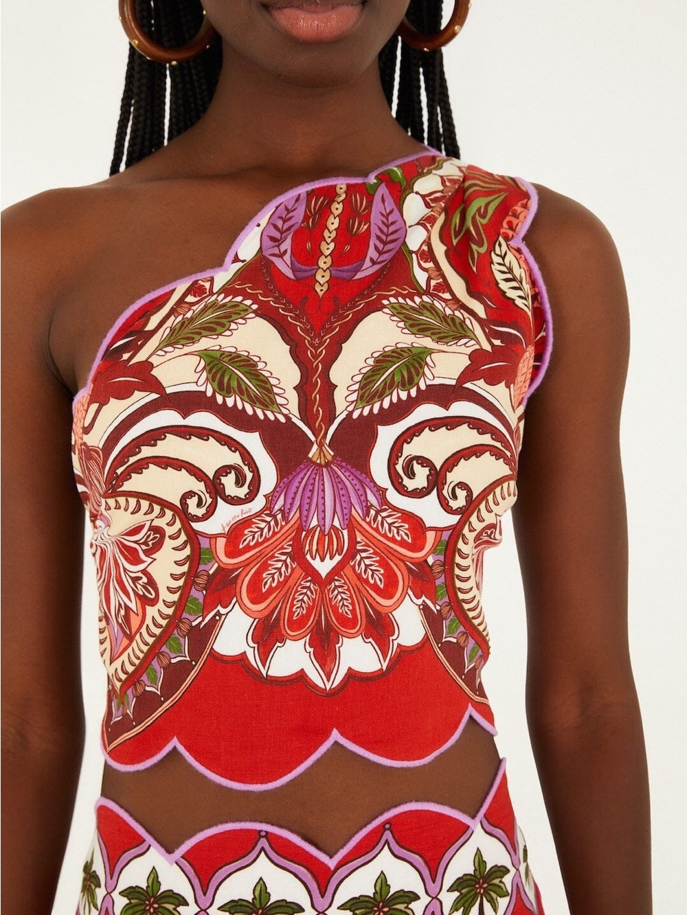 Red Odara Scallops One-Shoulder Top